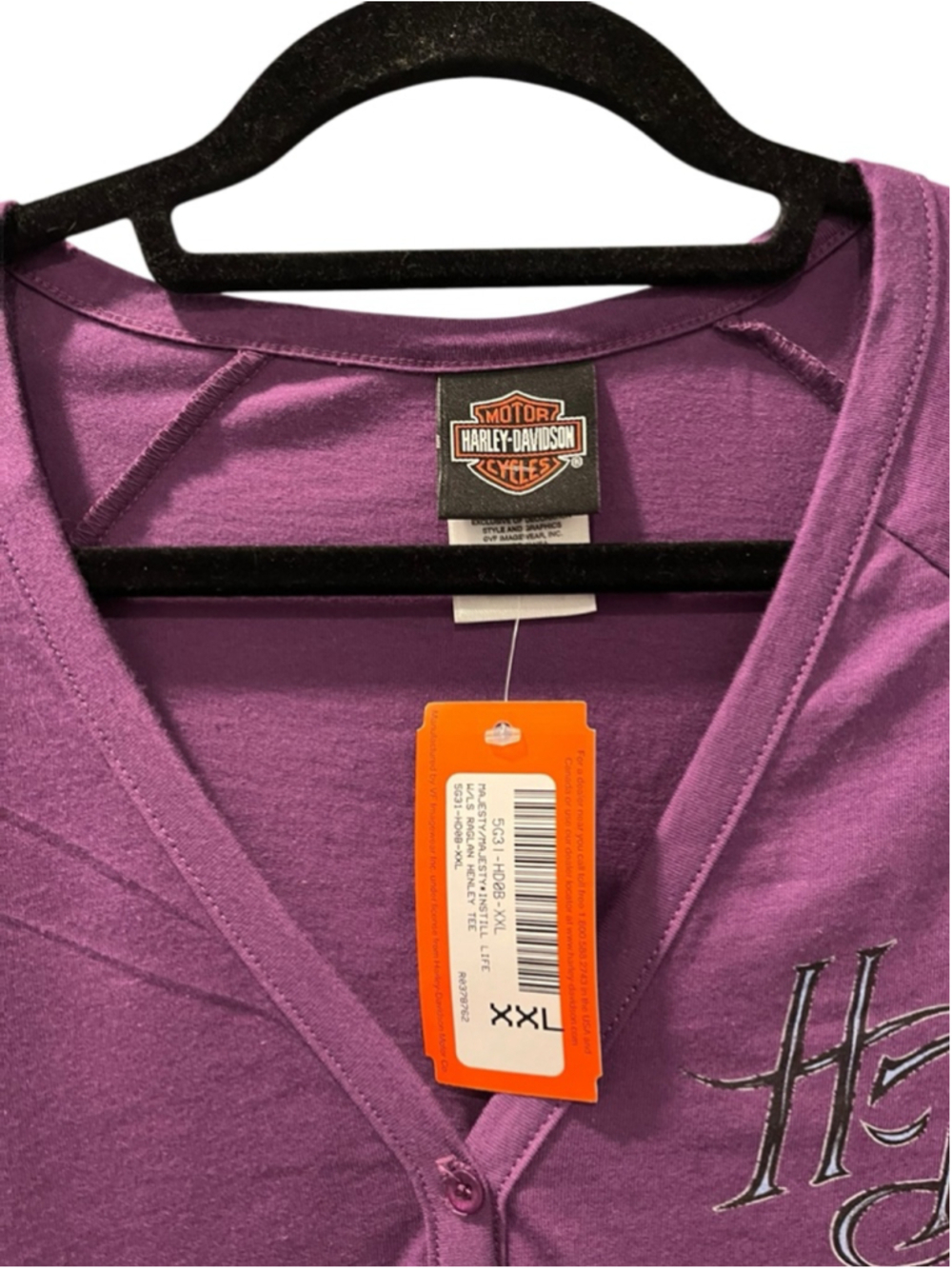 Harley Davidson NWT Y2K Majesty Instill Life Henley Purple Shirt Size 2XL Raglan - Picture 3 of 8